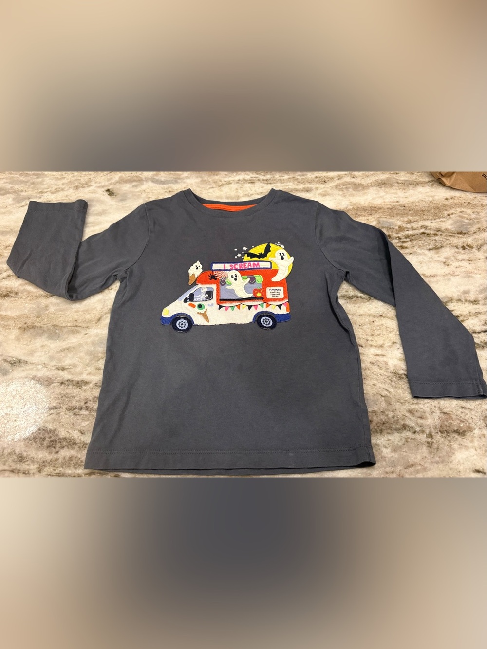 Mini Boden Dark Gray Long Sleeve Tee with Halloween Ice Cream Truck